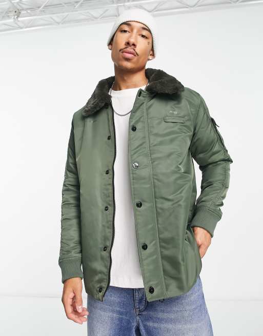 concert Skim de sneeuw G-Star Field liner jacket with removable faux fur collar in khaki | ASOS