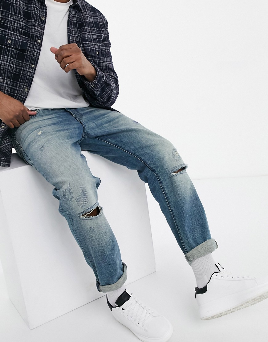 G-Star - G-Bleid - Gescheurde en gerepareerde slim-fit jeans in medium wassing-Blauw
