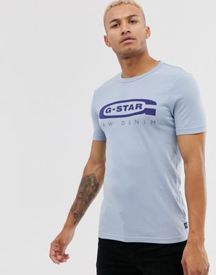 G-Star - Graphic 4 - Slim-fit T-shirt van organisch katoen met logo op de borst in lichtblauw