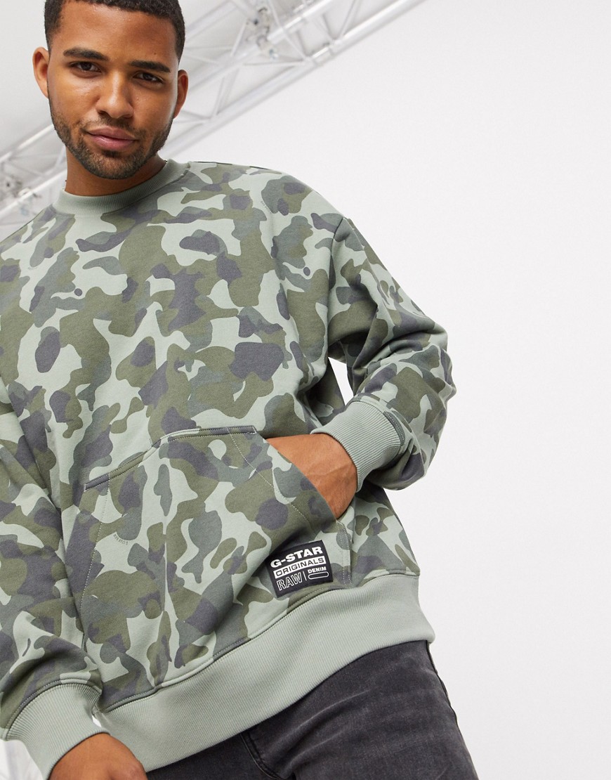 G-Star – Grön kamouflagemönstrad sweatshirt