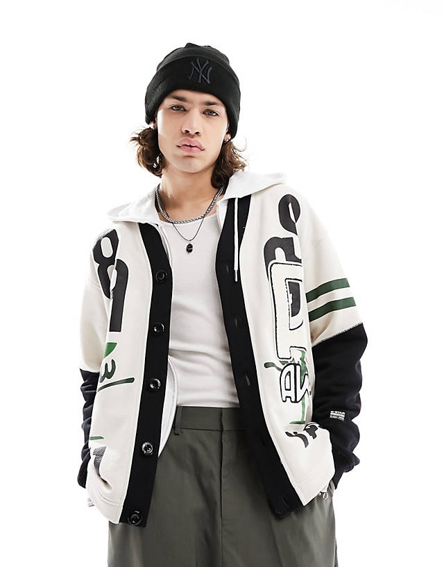 G-Star - jersey cardigan in white and black with retro embroidery