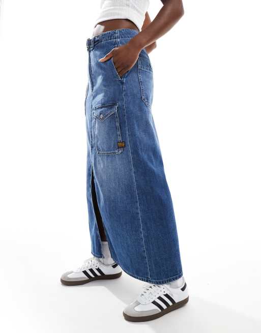 G-Star - Jupe longue en jean style cargo avec poches - Bleu moyen délavé, 3 de 5