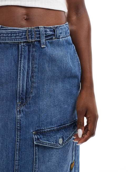 G-Star - Jupe longue en jean style cargo avec poches - Bleu moyen délavé, 5 de 5