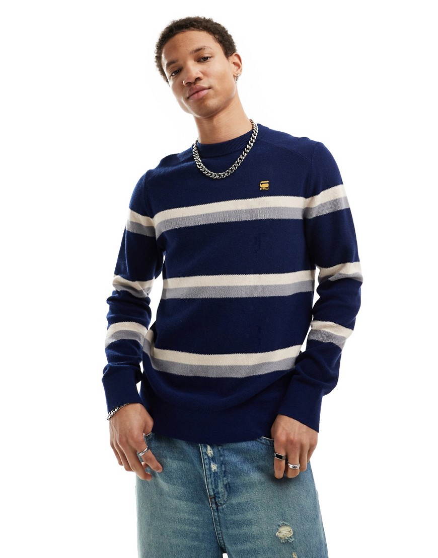 G-star knitted jumper in dark blue with horizontal stripes