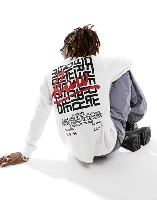 G-Star – Langärmliges Oversize-Shirt in Weiß