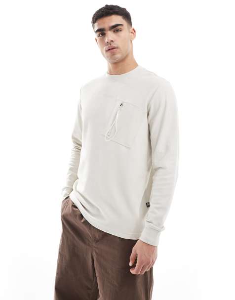 G-Star – Langärmliges T-Shirt in Wollweiß mit Waffelstruktur und aufgesetzter Reißverschlusstasche - view 1