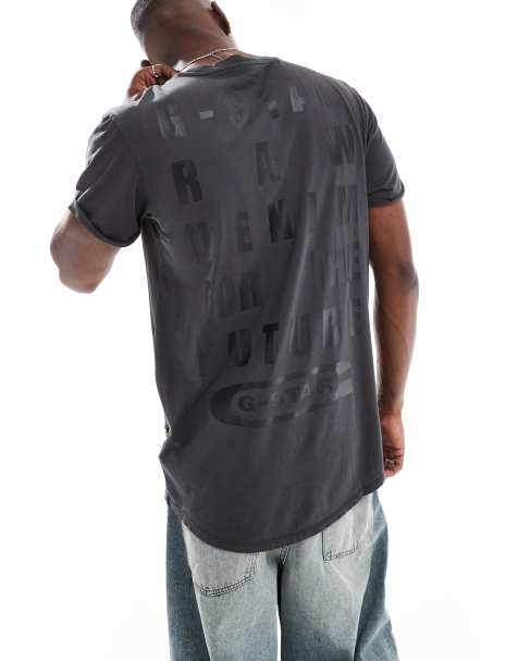 G-Star lash t-shirt in overdyed black with chest and back text print