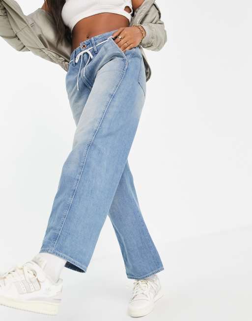 G Star lintel high rise slouch fit dad jeans with shoe lace belt in faded blue