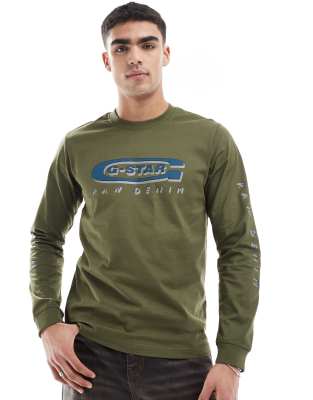 long sleeve t-shirt in khaki with old skool logo-Green