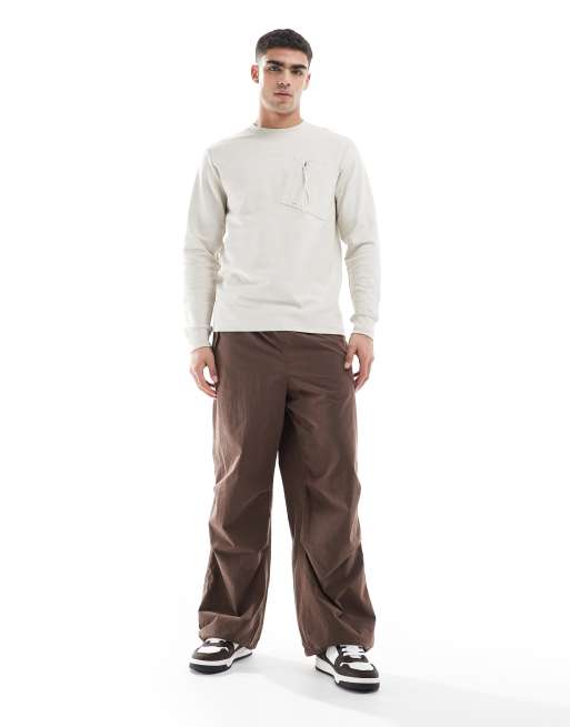 G-Star - Maglietta a maniche lunghe bianco sporco a nido d'ape con tasca applicata, 4 di 4