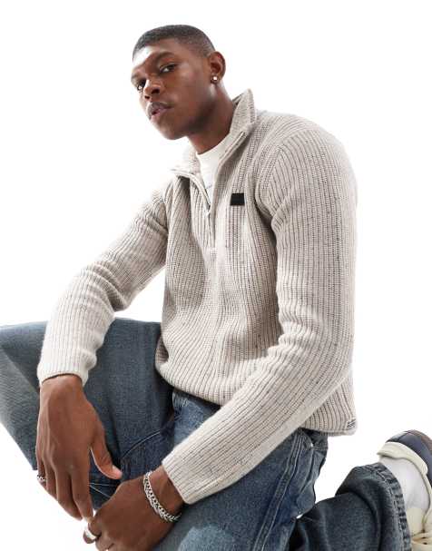 G-Star - Maglione lavorato pesante color beige mélange con zip corta - view 1