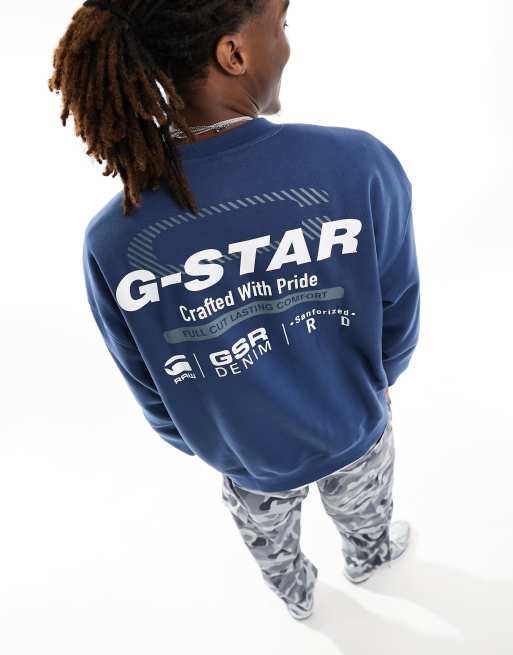 G-Star – Old Skool – Oversize-Sweatshirt in Blau mit Rundhalsausschnitt