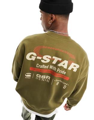 G-Star old skool oversized crew neck sweat in dark olive - ASOS Price Checker