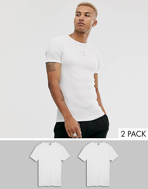G-Star Organic – Vit t-shirt i bomull med logga och smal passform, 2-pack