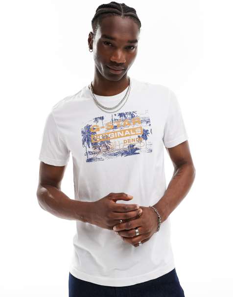 G-Star – Originals – Biały T-shirt z logo z palmą - view 1