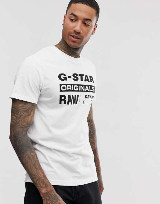 G Star Originals logo cotton t shirt in white WHITE