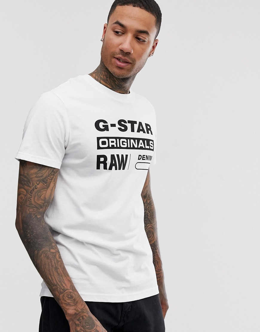 G-Star – Originals – Vit t-shirt i ekologisk bomull med logga