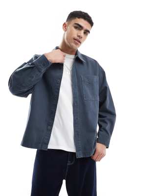 oversized denim overshirt in darkwash blue