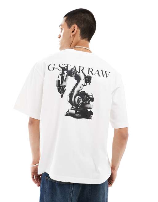 G-Star - Oversized T-shirt in wit met industry-logoprint op de voor- en achterkant