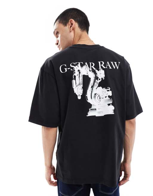 G-Star - Oversized T-shirt met logo op de borst en print op de achterkant in zwart