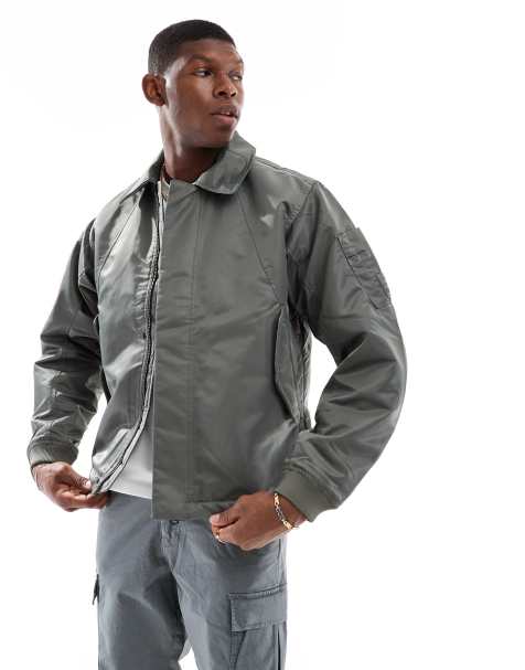 G-Star padded bomber jacket in dark green with collar - view 1
