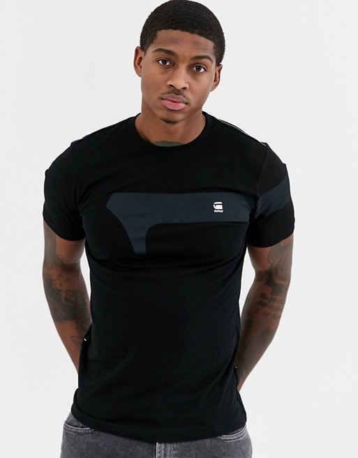 G-Star panel logo slim fit t-shirt in black/ teal