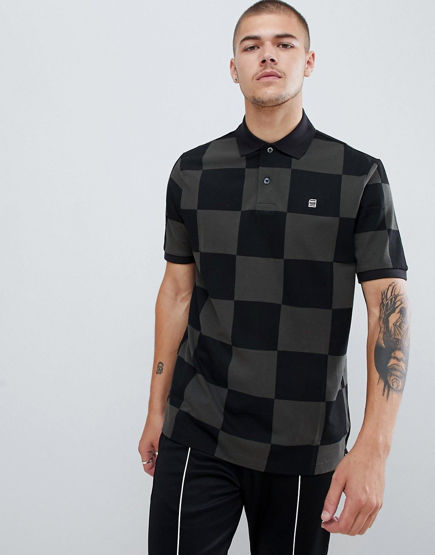 G-Star - Poloshirt met dambordprint in zwart