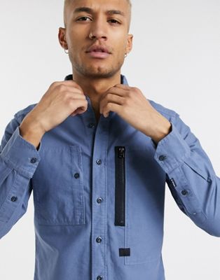 G-Star Powel slim fit denim shirt with zip detail in blue