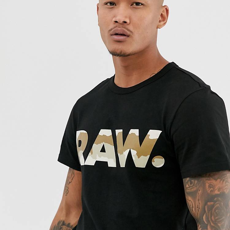 G-Star Raw. organic cotton camo large logo t-shirt in black | ASOS
