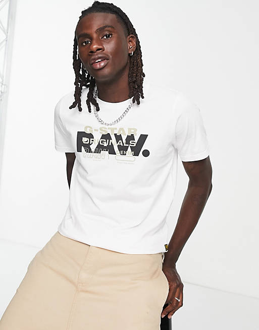 Stijgen coupon vraag naar G-Star - RAW - Originals - Smal T-shirt met tekst op de voorkant in wit |  ASOS