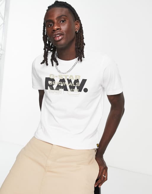 G-Star - RAW Originals - Smal T-shirt tekst op de voorkant in wit | ASOS