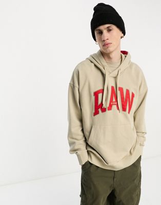 G-Star Raw oversized university hoodie in beige - ASOS Price Checker