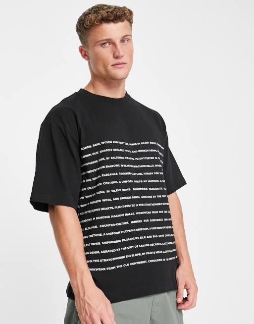 G-Star repeat text stripe boxy fit T-shirt in black |