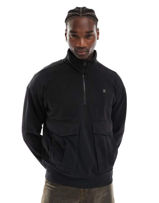 G-Star – Rovic – Oversize-Sweatshirt in Schwarz mit kurzem Reißverschluss und Cargo-Taschen