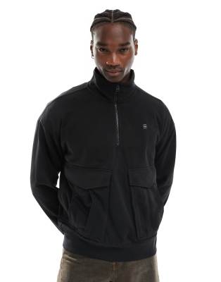 G-Star G-Star rovic oversized half zip sweatshirt with cargo pockets in black