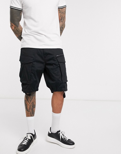 G-Star Rovic relaxed fit cargo shorts with zip detail in black