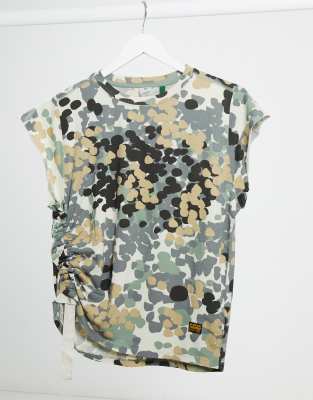 G-Star ruched side top in khaki print-Green