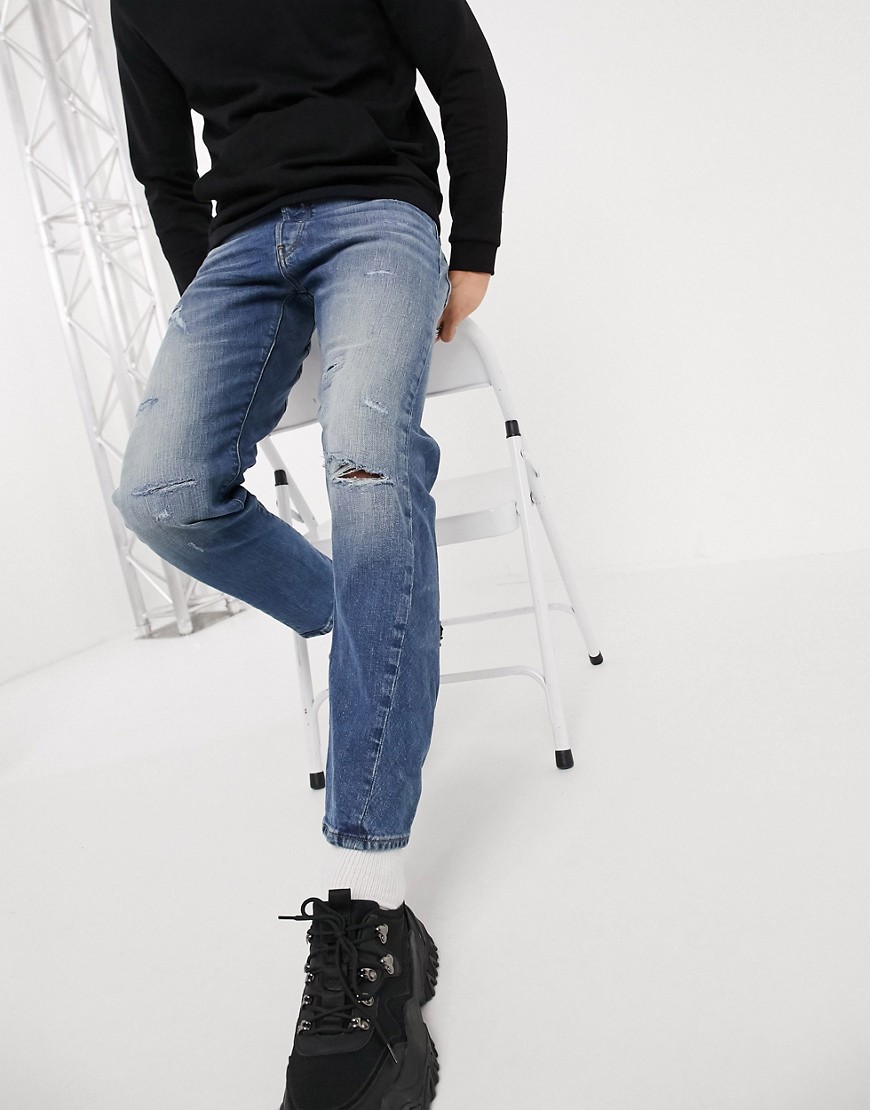G-Star – Ryck 3D – Slitna jeans i ljus tvätt med raka, avsmalnande ben-Blå