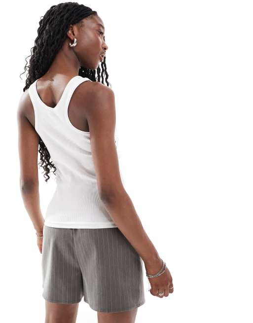 G-Star – Schmal geschnittenes Tanktop in Wollweiß mit Ringerrücken, 4 von 4