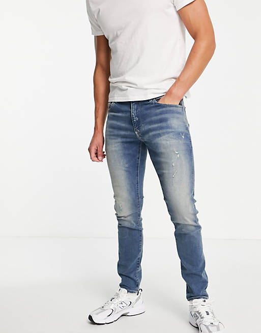 G-Star Skinny Fit Distressed Jeans In Mid Wash, 44% OFF