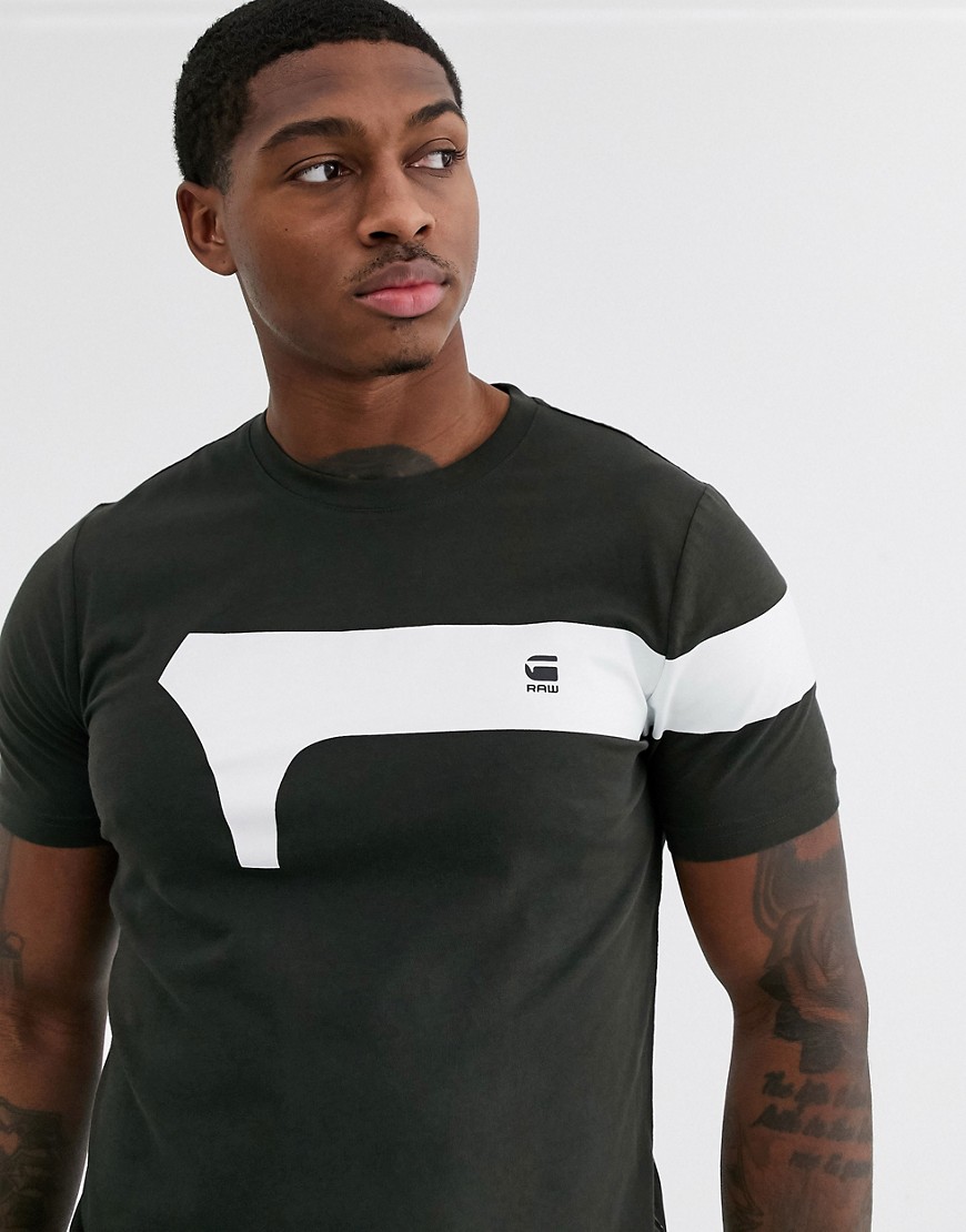 G-Star - Slim-fit T-shirt met logo in kader in kaki en wit-Groen