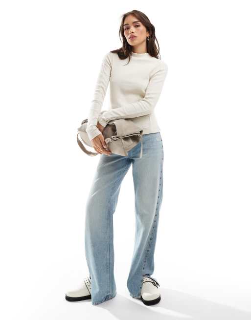 G-Star slim ribbed long sleeve t-shirt in beige with mock neck, 3 of 4