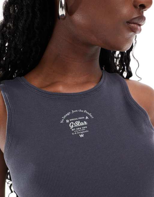 G-Star - Smalle geribbelde tanktop met racerback in zwart, 3 van 4