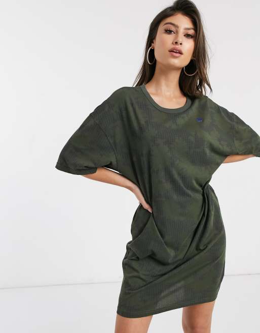 G-Star – Sukienka t-shirtowa ze wzorem w kolorze khaki | ASOS