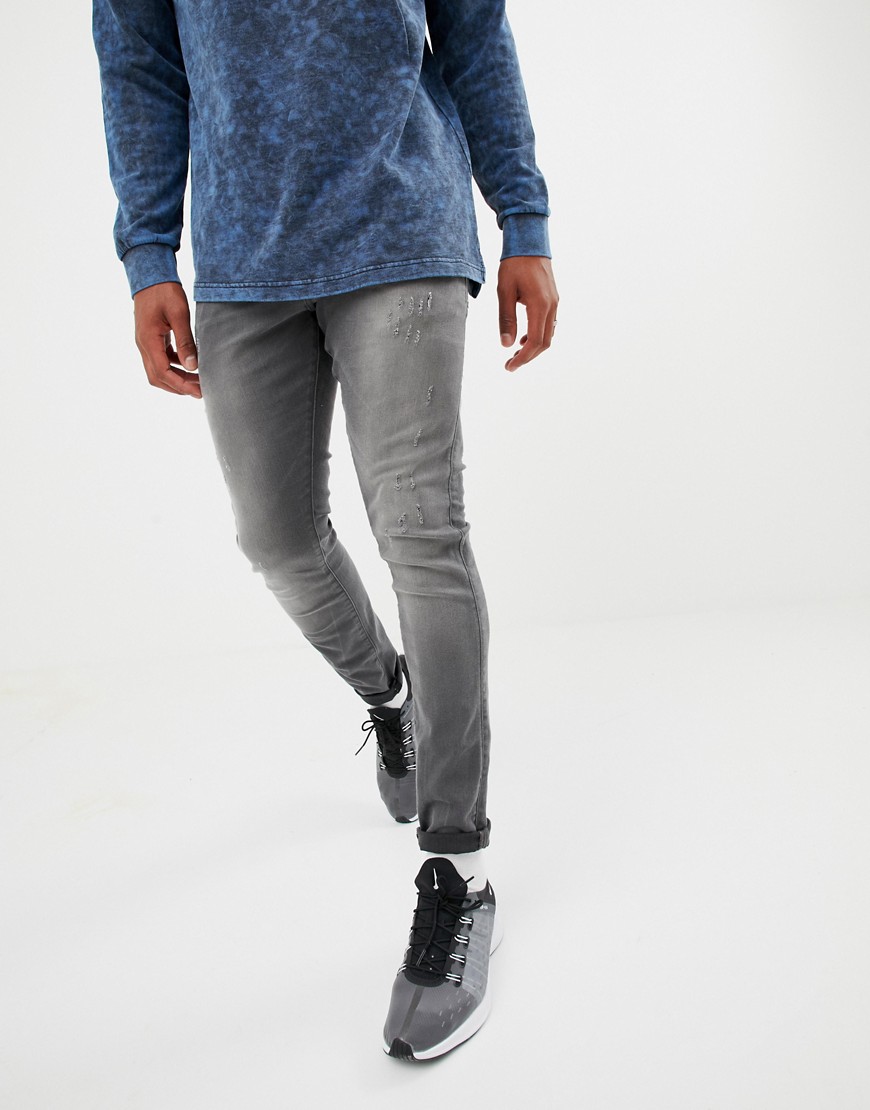 G-Star – Svarta super slim jeans med slitna detaljer och tvättad look