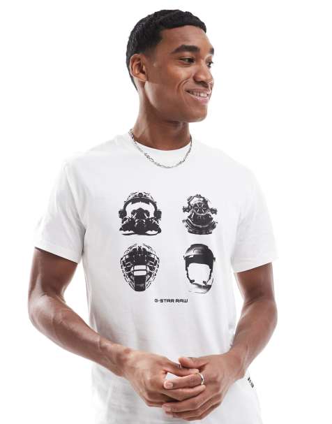 G-Star - T-shirt bianca con stampa di maschere - view 1