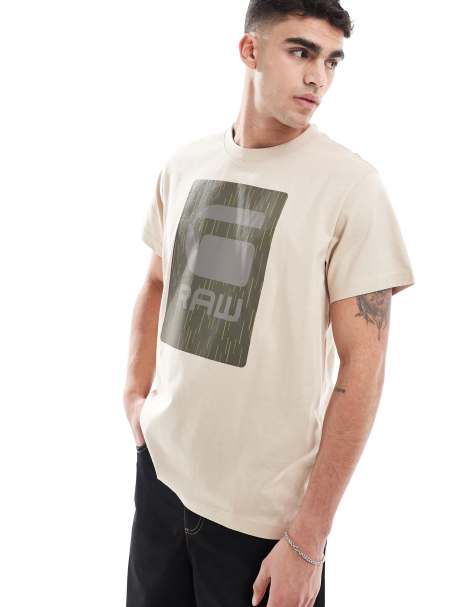 G-Star – T-Shirt in Beige mit kastigem Burger-Regen-Logo - view 1