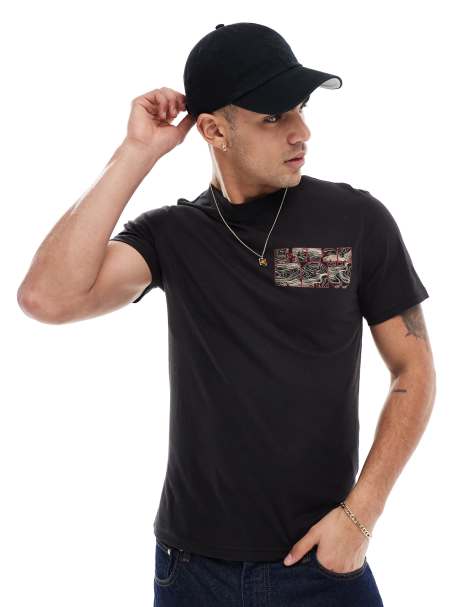 G-Star t-shirt in black with topography print