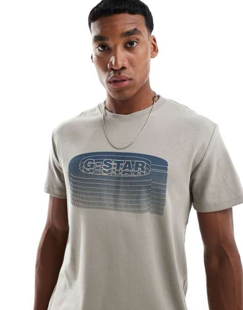 G-Star t-shirt in blue with stacked old skool logo print - view 1