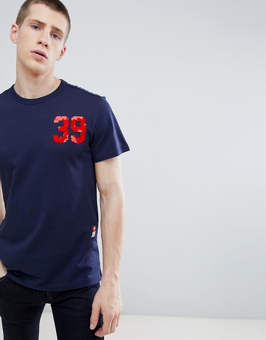 G-star - T-shirt in cotone biologico con logo e stampa sul retro blu navy